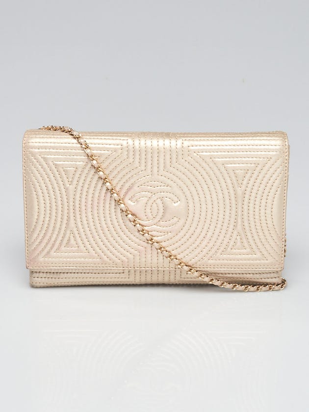 Chanel Gold Quilted Iridescent Lambskin Leather Korean Garden Clutch on Chain Bag