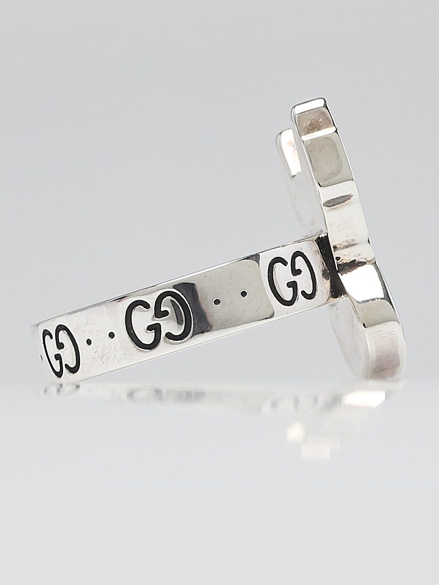 Gucci Sterling Silver Bosco and Orso Boston Terrier Dog GG Ring
