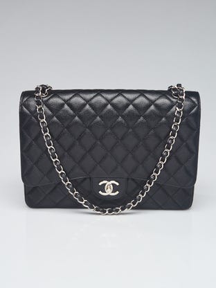 Chanel Vintage Clear Quilted Vinyl And Black Patent Leather Maxi