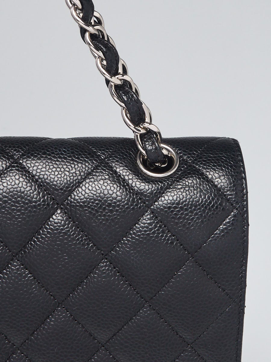 Chanel Black Quilted Caviar Maxi Classic Double Flap Silver