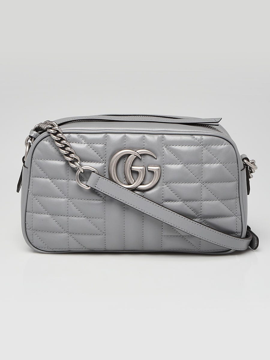Gucci Interlocking BLACK Marmont Leather Silver Handbag Italy