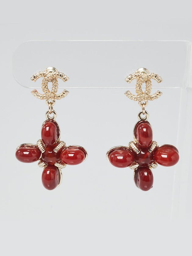 Chanel Red Resin Goldtone Metal CC Drop Earrings