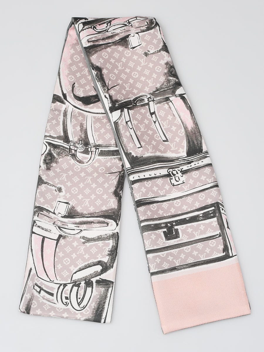 Louis Vuitton Light Pink and Grey Trunks Silk Bandeau Scarf