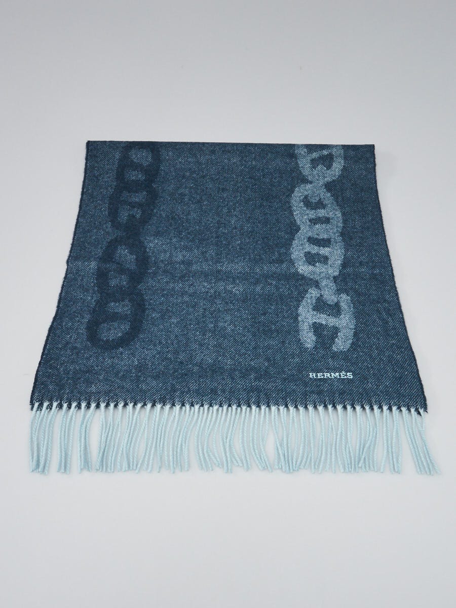 Hermes Marine/Ciel Cashmere Crazy Chain Muffler | Yoogi's Closet