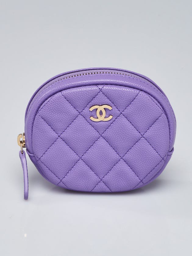 Chanel Purple Quilted Caviar Leather Round Coin Purse