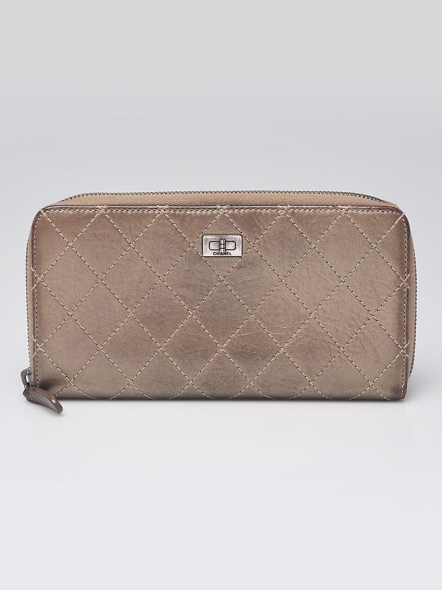 Chanel Bronze Calfskin Quilted Leather L-Gusset Zip Wallet