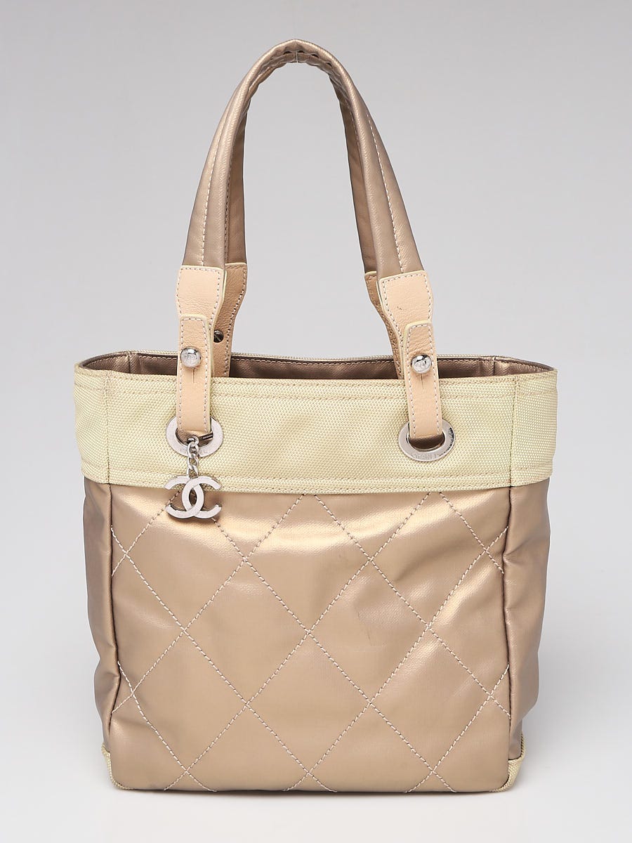 CHANEL GOLD COATED CANVAS TOTE BAG