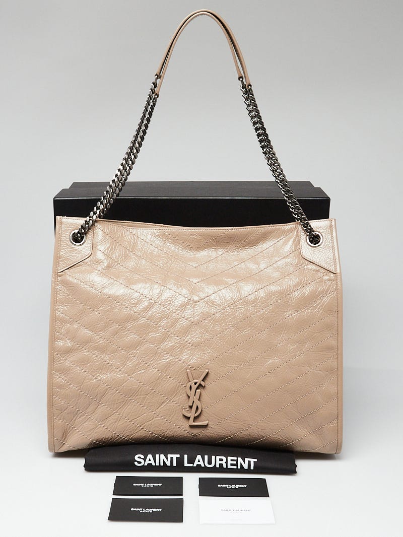 Yves Saint Laurent Beige Crinkled Calfskin Leather Large