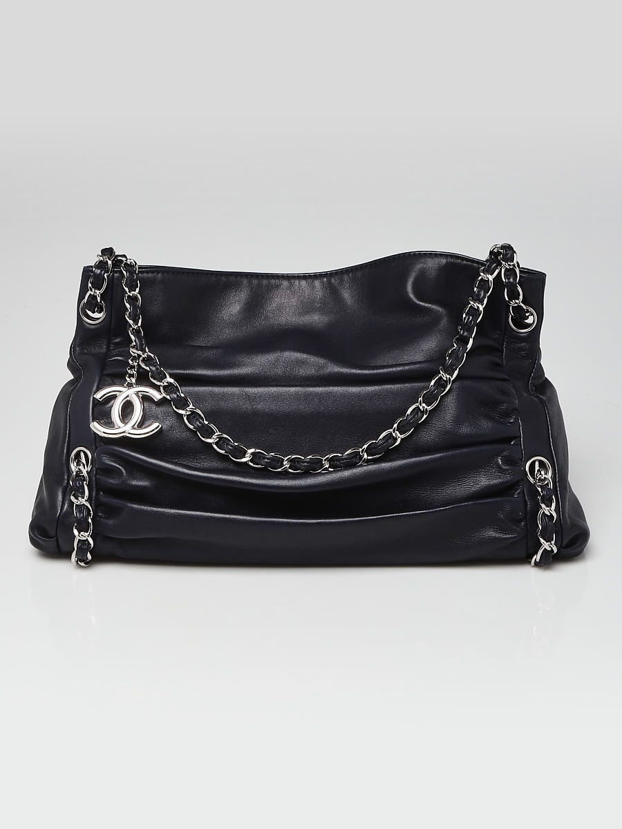 Chanel Navy Blue Lambskin Leather Small Sharpei Tote Bag | Yoogi's