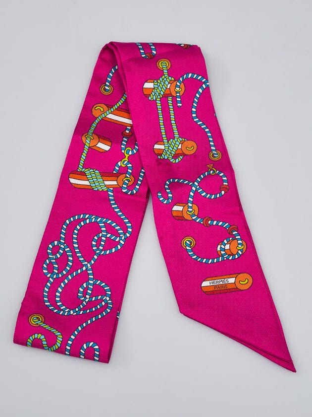Hermes Pink Silk Cordages Print Twilly