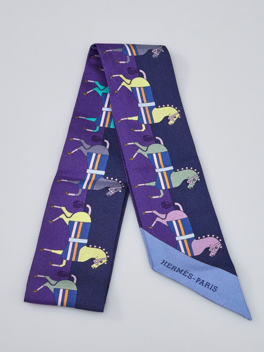 Hermes Blue/Purple Silk Graphic Horse Print Twilly - Yoogi's Closet