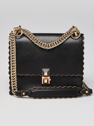 Leather Fendi Kan Fendi Cross Shoulder Bag Fendi Black Scalloped