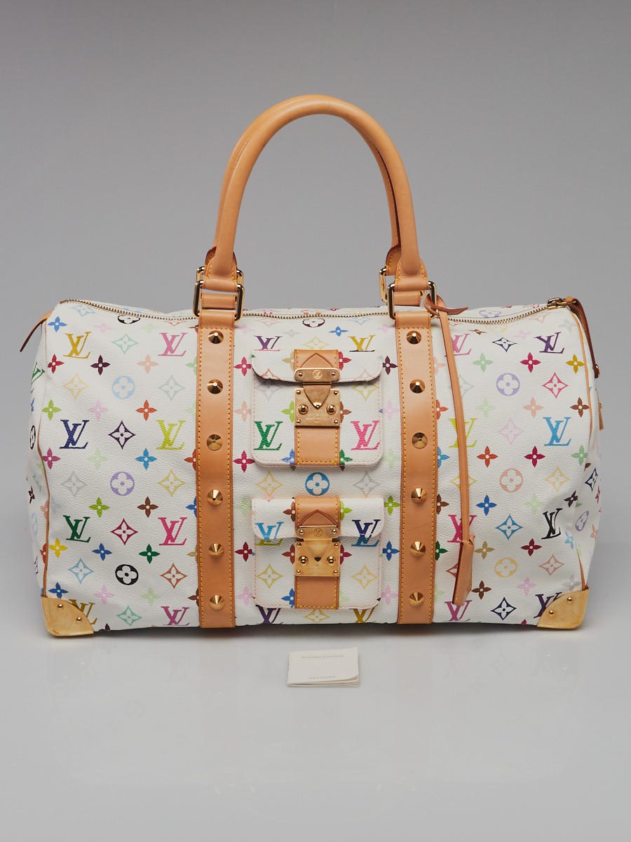 Takashi Murakami x Louis Vuitton White Monogram Multicolore Keepall 45