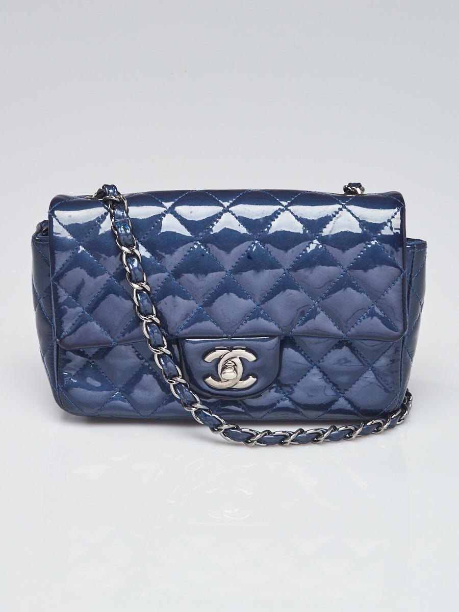 Chanel Blue Quilted Patent Leather Classic Rectangular Mini Flap Bag ...