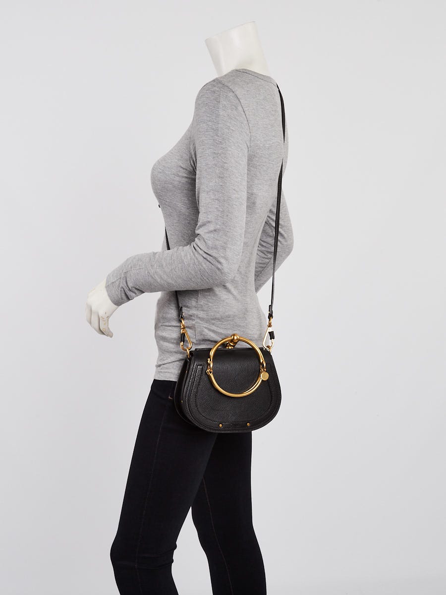 Chloe Nile Medium Bracelet Saddle Black Leather Shoulder Bag