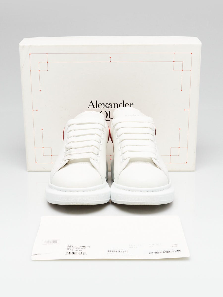Alexander McQueen White/Red Suede Oversized Sneakers Size 9/39.5