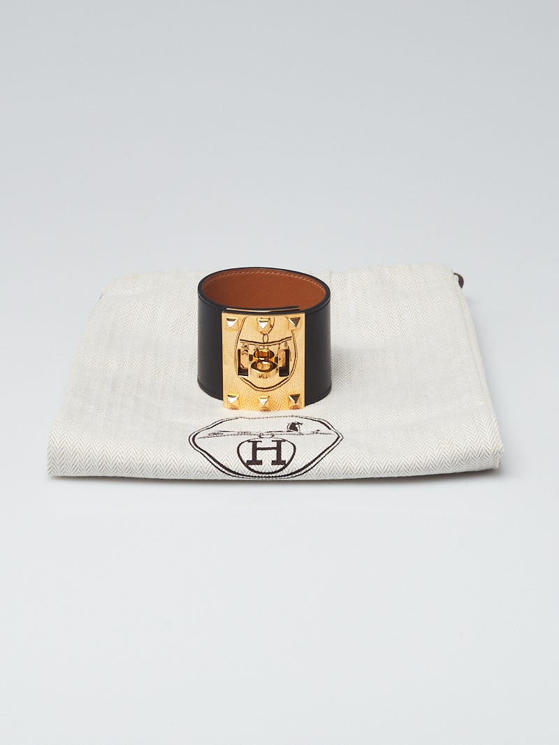 Hermes Black Swift Gold Plated Kelly Dog Extreme Bracelet Size - Yoogi's Closet
