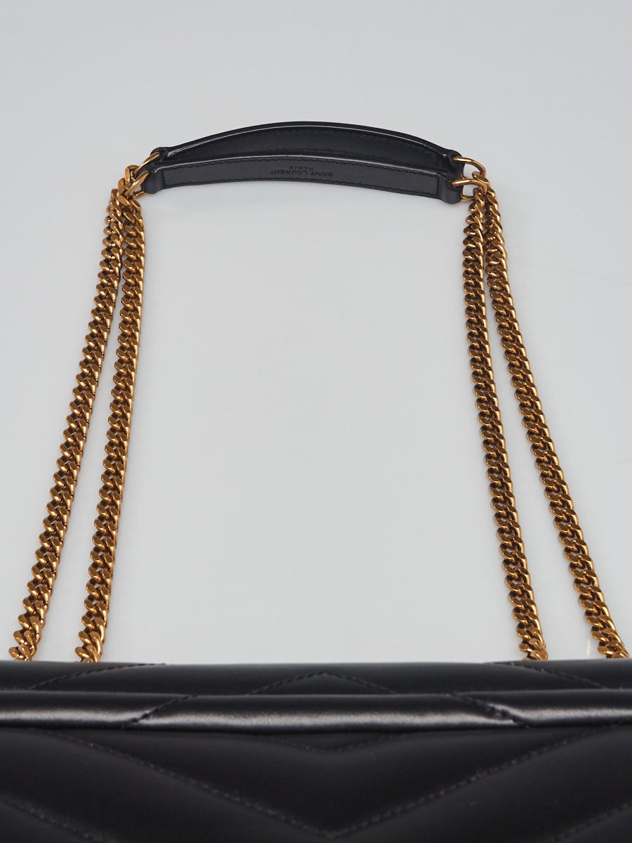 Yves Saint Laurent Black Chevron Quilted Leather Small