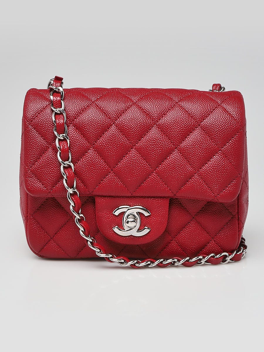Chanel Red Quilted Caviar Leather Classic Square Mini Flap Bag