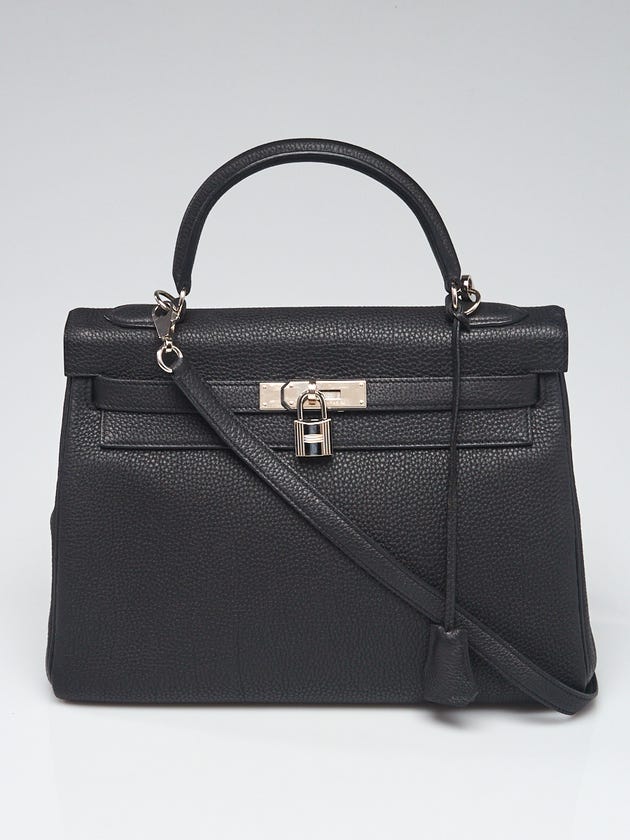 Hermes 32cm Black Togo Leather Palladium Plated Kelly Retourne Bag