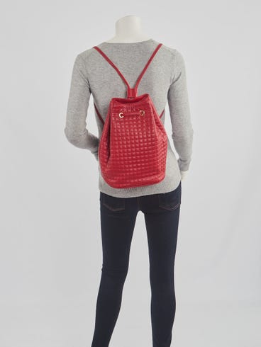 celine red quilted leather small backpack New Small C Charm Backpack In Quilted Calfskin With A Drawstring Closure Embellished With A Removable C Charm Celine New Red Leather Backpack