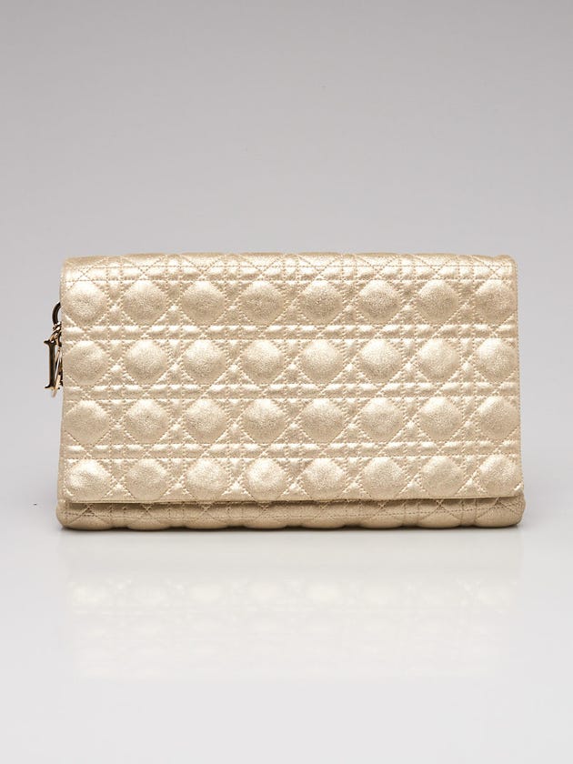 Christian Dior Gold Quilted Cannage Lambskin Leather Foldover Clutch Bag