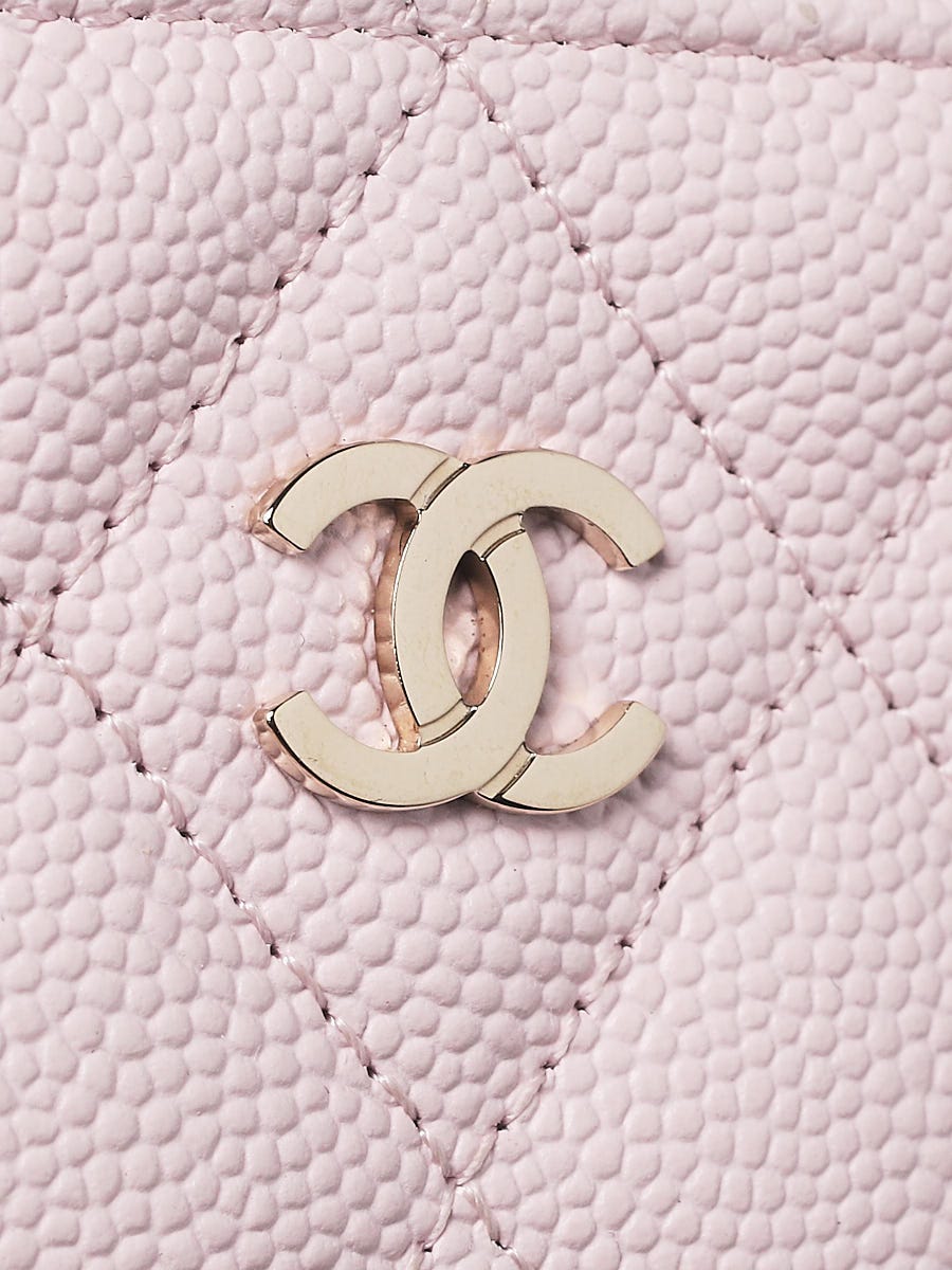 Chanel Light Pink Quilted Caviar Leather O-Zip Coin Purse - Yoogi's Closet