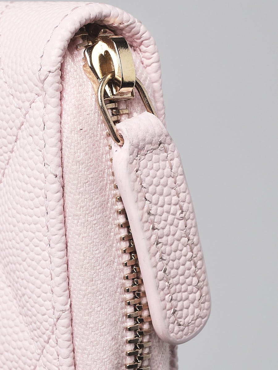 Chanel Light Pink Quilted Caviar Leather O-Zip Coin Purse - Yoogi's Closet
