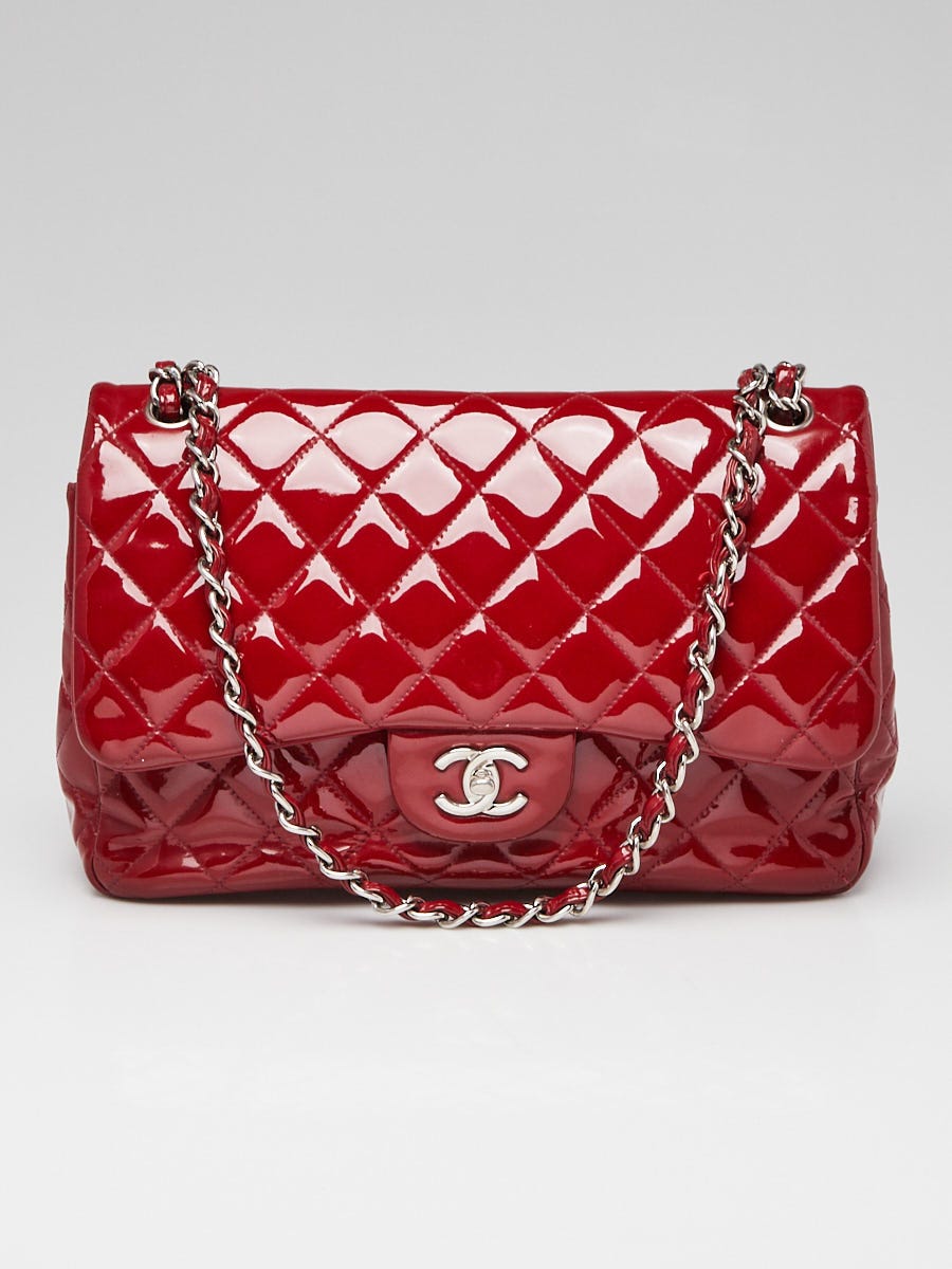 Chanel Red Quilted Patent Leather Classic Jumbo Double Flap Bag