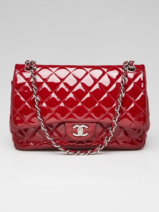 Chanel Red Quilted Patent Leather Classic Jumbo Double Flap Bag