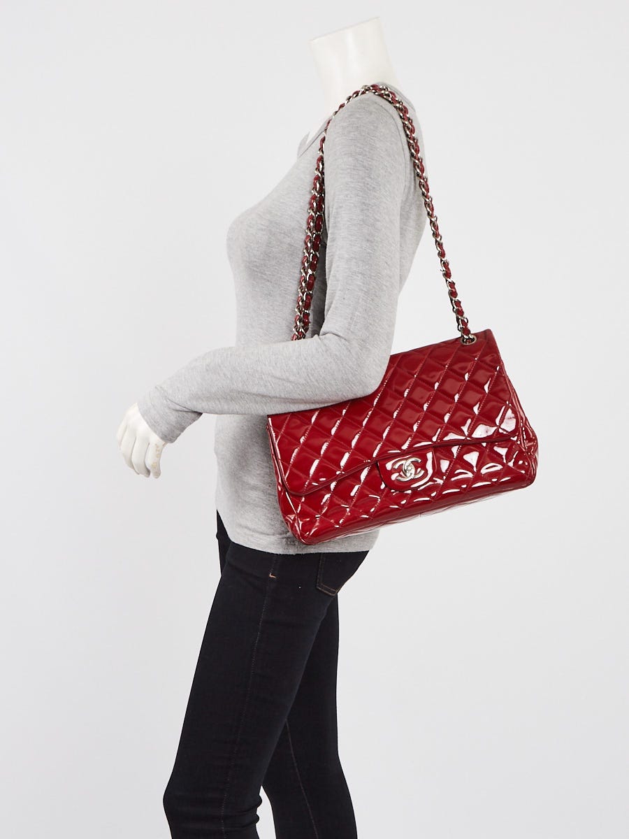 Chanel Red Quilted Patent Leather Classic Jumbo Double Flap Bag