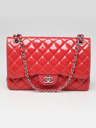 Chanel Pink Quilted Patent Leather Classic Jumbo Double Flap Bag