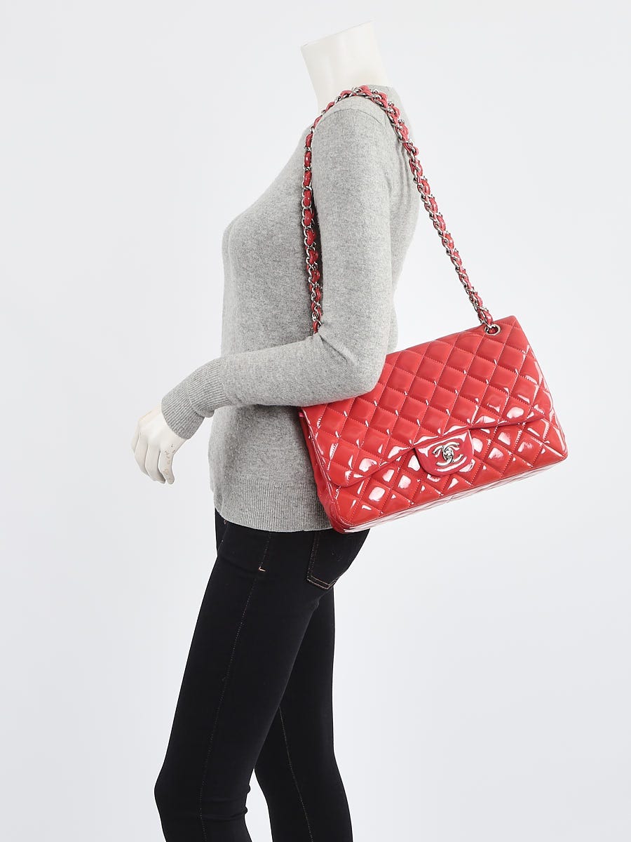 Chanel Pink Quilted Patent Leather Classic Jumbo Double Flap Bag