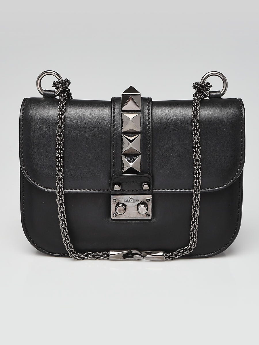 længde Pelmel Sammenlignelig Valentino Black Leather Glam Rock Small Flap Bag - Yoogi's Closet