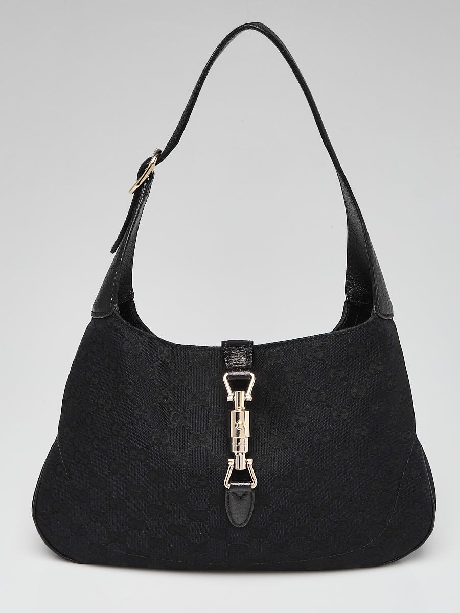 Gucci Gray GG Canvas Jackie Shoulder Bag Black Grey Leather Cloth