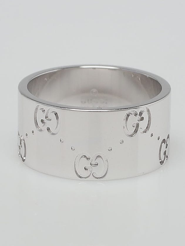 Gucci 18k White Gold Wide Icon Band Ring Size 5.5