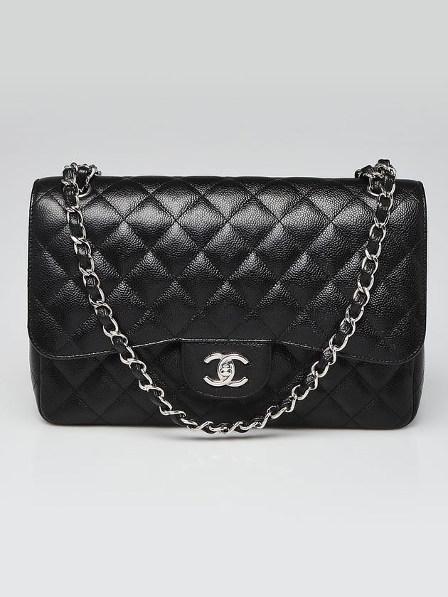 Chanel Black Quilted Caviar Leather Classic Jumbo Double Flap Bag