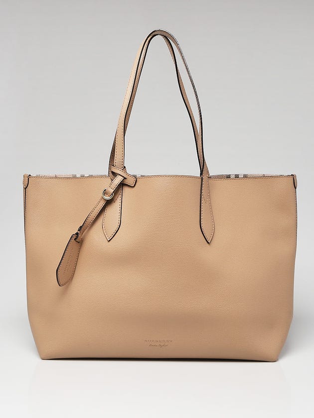 Burberry Beige Leather and Haymarket Check Coated Canvas Reversible ...