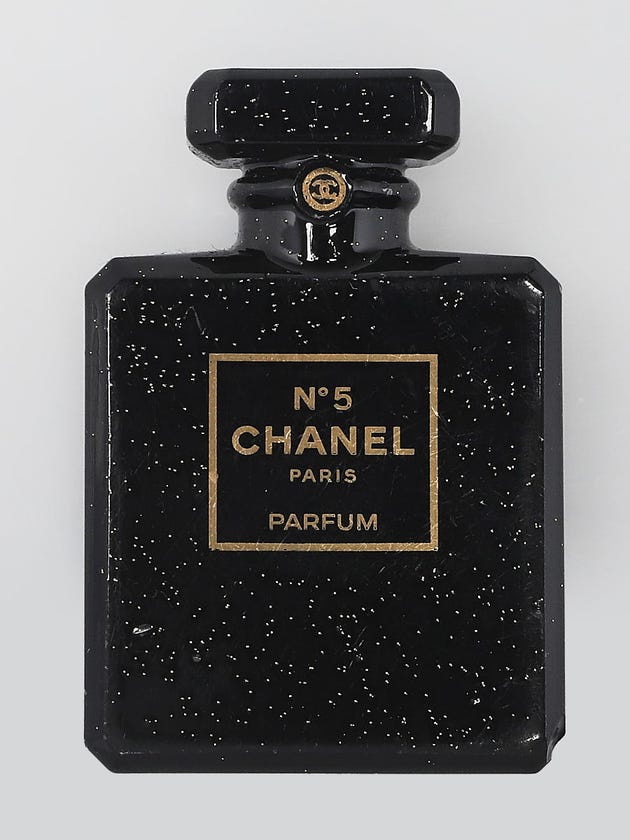 Chanel Black Glitter Resin Chanel No. 5 Parfum Brooch