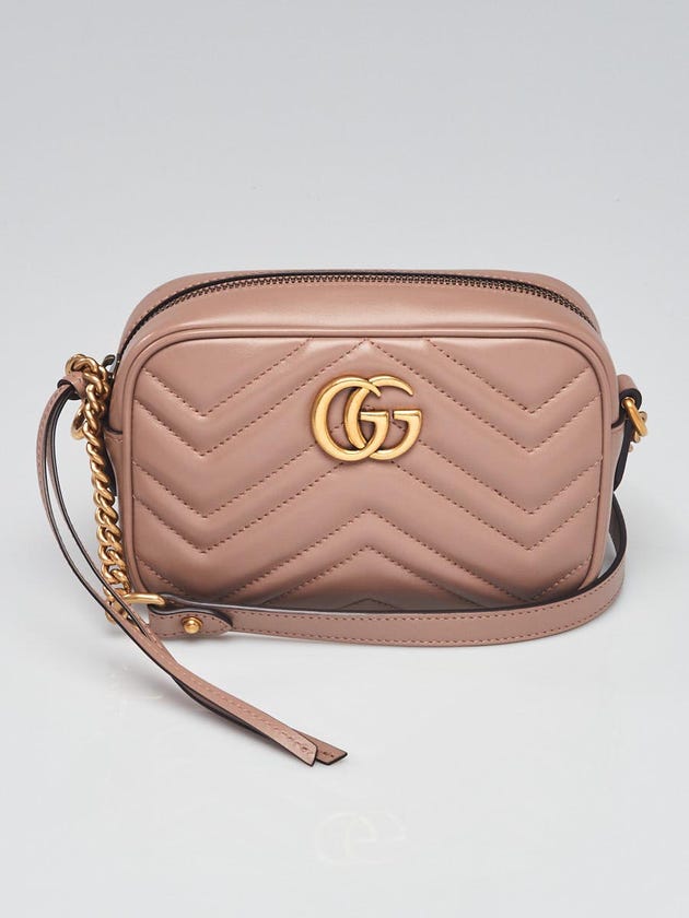 Gucci Beige Quilted Leather Marmont Metalasse Mini Shoulder Bag