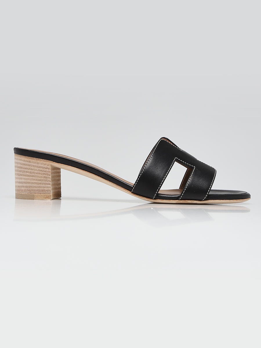 Hermes Black Calfskin Leather Oasis Sandals Size 6/36.5 | Yoogi's