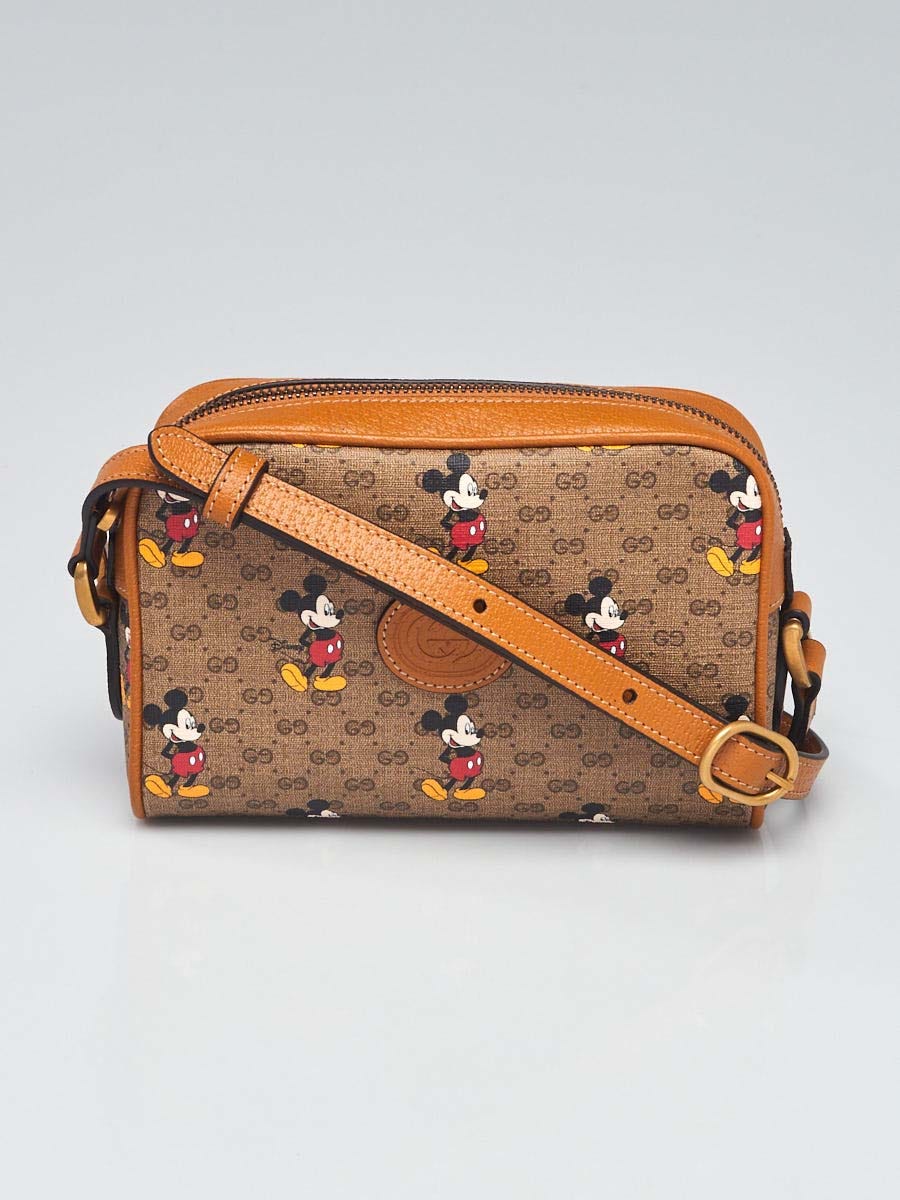 GUCCI GG Disney X Mickey Mouse Crossbody Leather Tan Brown Italy
