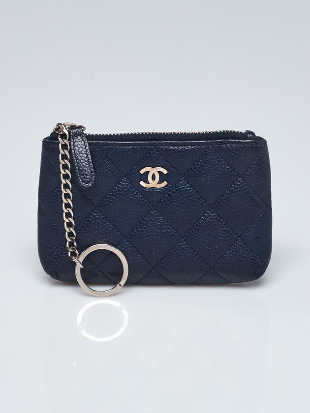 Chanel Navy Blue Quilted Caviar Leather CC O-Key Holder