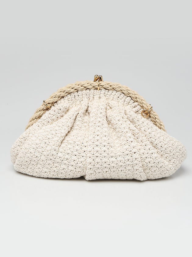 Fendi Beige Intreccio Macrame Canvas Shell Clutch Bag - 8BP232