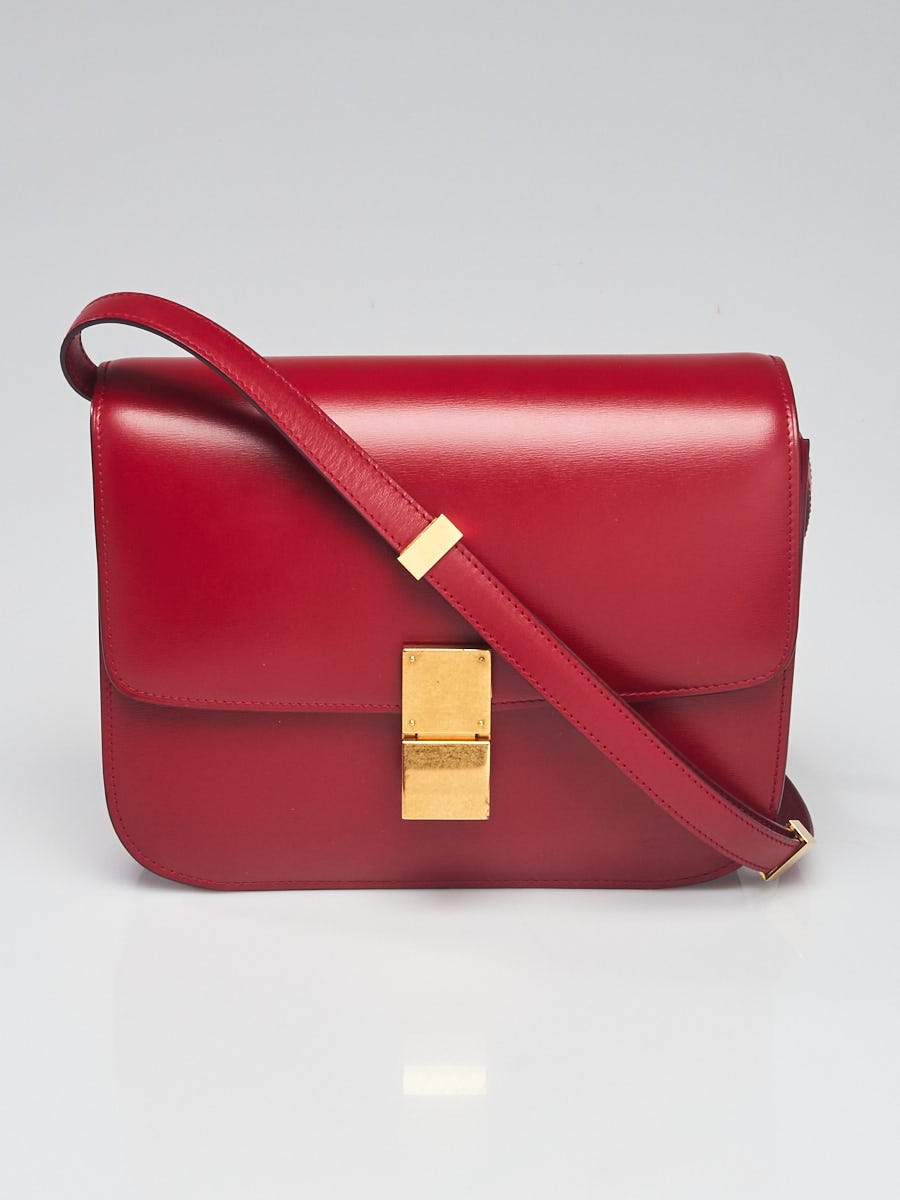 CELINE Celine Medium Classic Box Bag In Red Calfskin Leather on