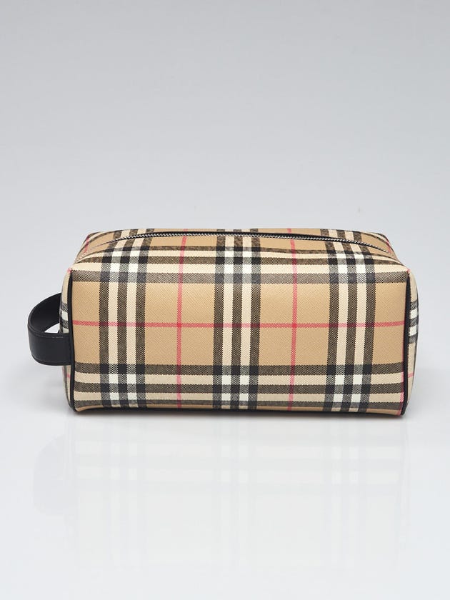 Burberry Beige/Black Check Coated Canvas Zip Toiletry Pouch
