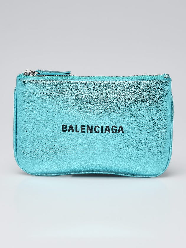 Balenciaga Turquoise Calfskin Leather Small Everyday Logo Pouch