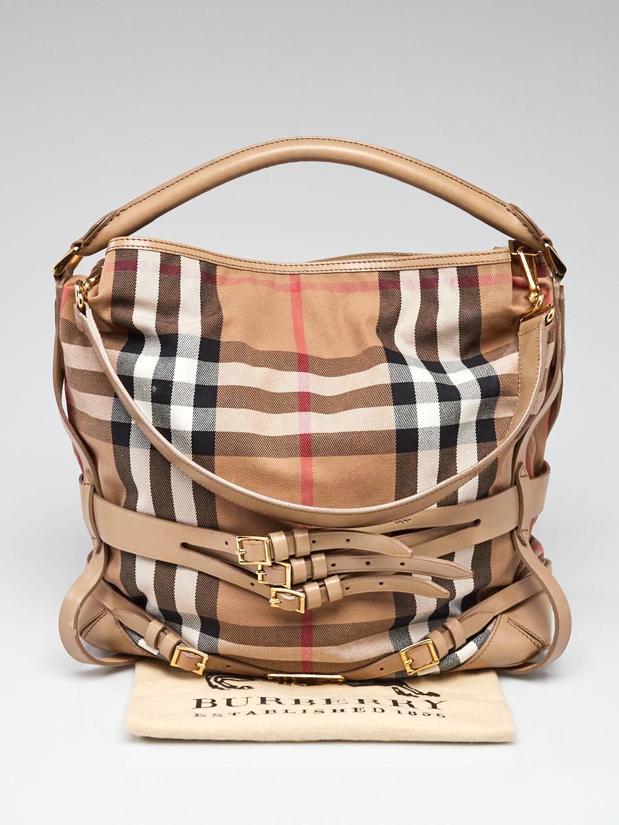 Authentic Burberry Bridle House Check Bag - Large