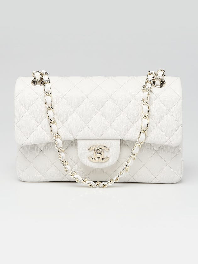Chanel White Quilted Caviar Leather Classic Small Double Flap Bag