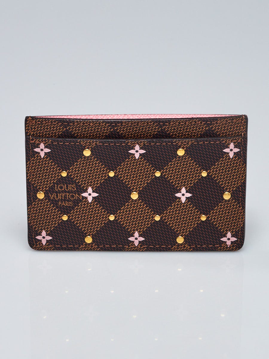 LOUIS VUITTON Damier Ebene Studded Card Holder Rose Ballerine